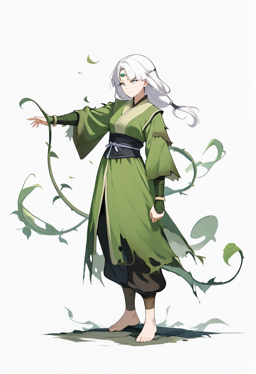 Isang Avatar girl na may mahabang madilim na dumadaloy na buhok, pula at madilim na outfit, apoy at hangin na mga elemento na dramatikong umiikot sa paligid niya sa ere