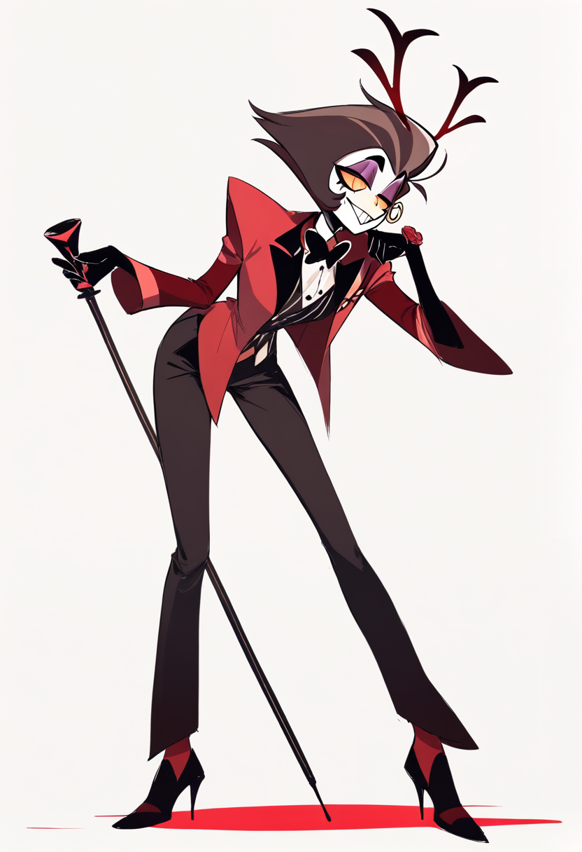 Hazbin Hotel overlord OC with dramatic color palette