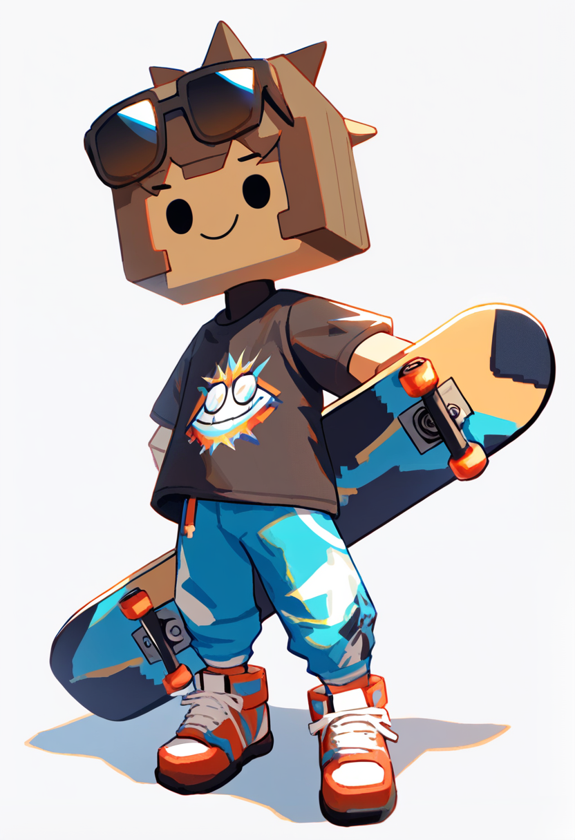 Un cavaliere chibi a blocchi in armatura ornata dorata e blu con corona, che brandisce lancia e scudo, stile gioco Roblox