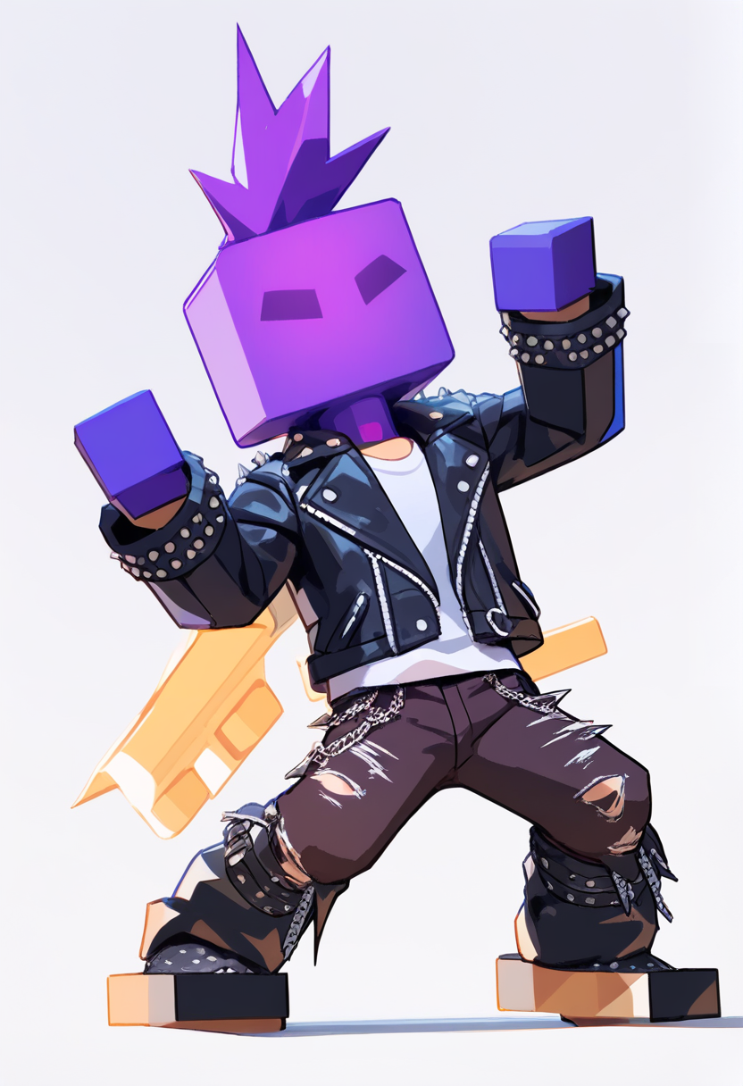Un soldato chibi a blocchi con casco mimetico, uniforme militare mimetica, gilet tattico, che tiene un fucile, occhi blu